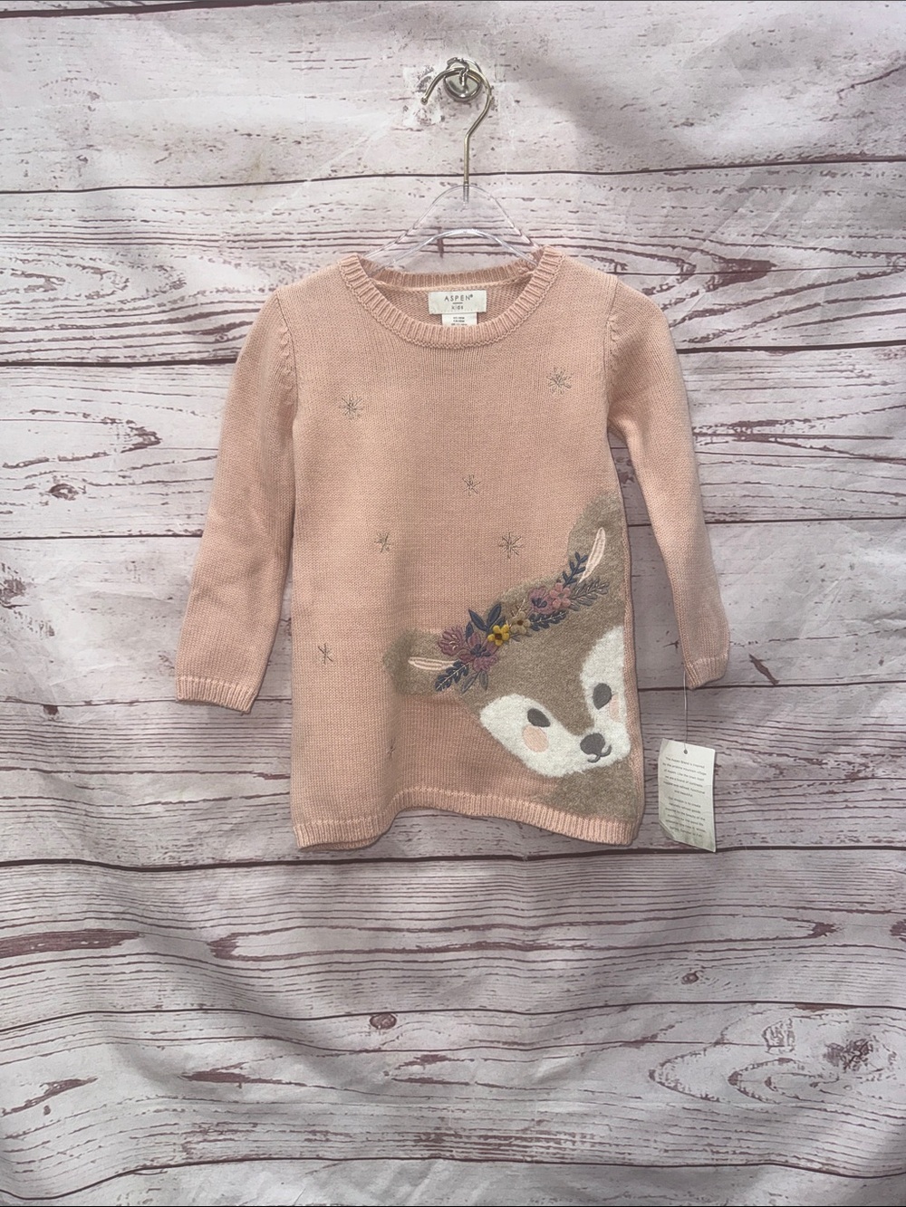 Aspen Kids Pink Knit Deer Sweater Dress Size 18 Months